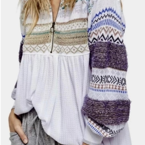 Free People Cabin Fever Swit Sweater Thermal Top in XS White - Picture 2 of 16